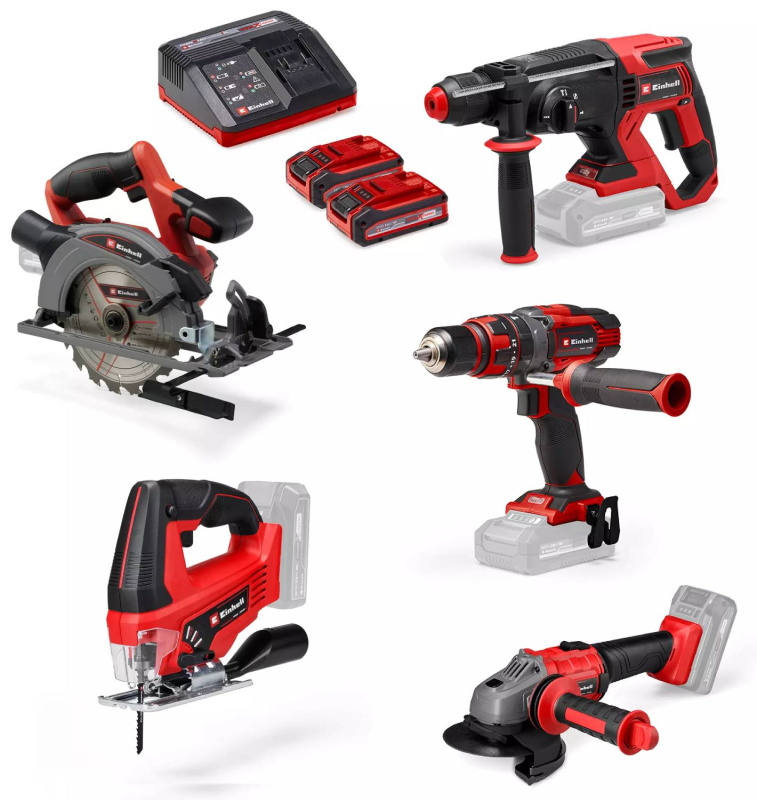 Sada nářadí Einhell TE-TK 18/5 Li +2 (CD+CS+WS+JS+HD) / rychlonabíječka / 2× akumulátor / černá / červená Varianta: ivi1