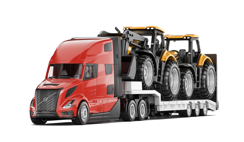 Siku Super tahač Volvo VNL 860 s návěsem a traktory JCB