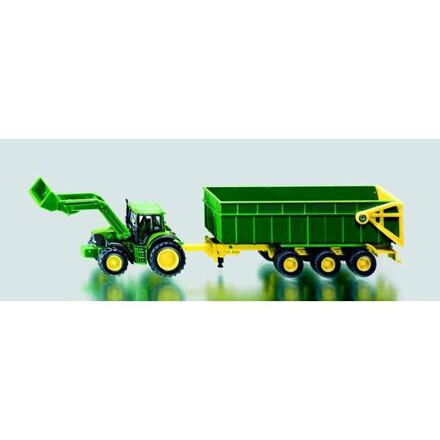 SIKU Farmer - John Deere s čelním nakladačem a přívěsem, měřítko 1:87
