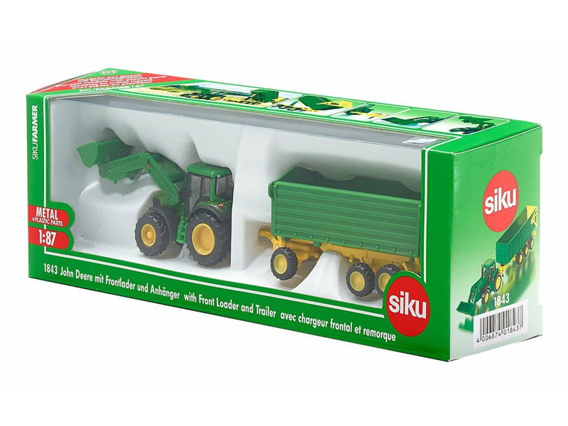 SIKU Farmer - John Deere s čelním nakladačem a přívěsem, měřítko 1:87