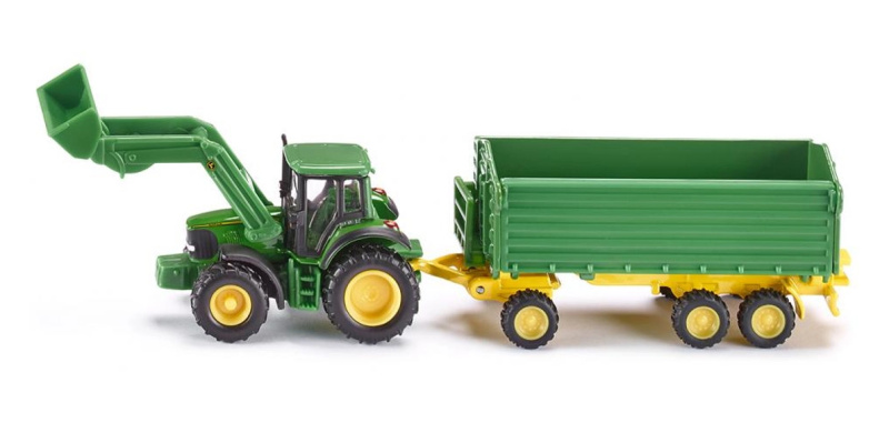 SIKU Farmer - John Deere s čelním nakladačem a přívěsem, měřítko 1:87