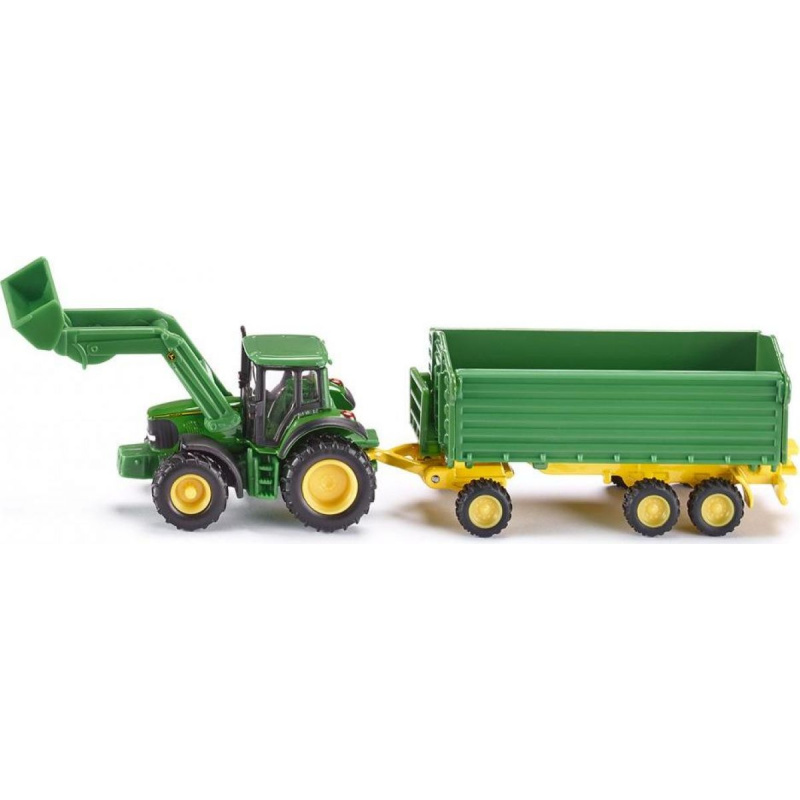 SIKU Farmer - John Deere s čelním nakladačem a přívěsem, měřítko 1:87