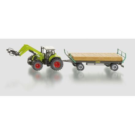 SIKU Farmer - Traktor s balíkovacím nástavcem a vlekem 1:50