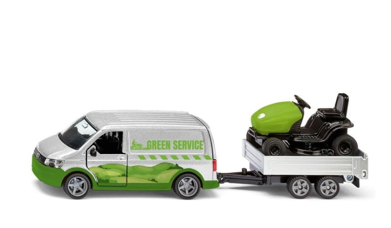 Siku super VW T6 s přívěsem a zahradním traktorem