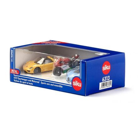 SIKU Super - set 2 sportovní aut a motorka