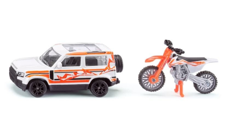 Siku sada Land Rover Defender a motokrosová motorka KTM 450 SX-F