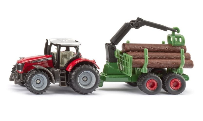 SIKU Blister 1134  - Traktor Massey Ferguson s lesnickým přívěsem a kládami