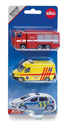 SIKU kovový model - Set 3ks, Auto policie, hasičů a ambulance česká verze