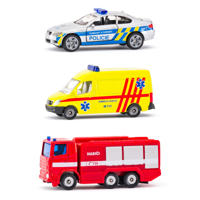 SIKU kovový model - Set 3ks, Auto policie, hasičů a ambulance česká verze