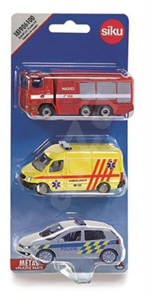 SIKU kovový model - Set 3ks, Auto policie, hasičů a ambulance česká verze