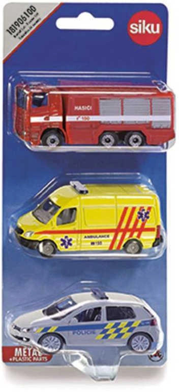 SIKU kovový model - Set 3ks, Auto policie, hasičů a ambulance česká verze