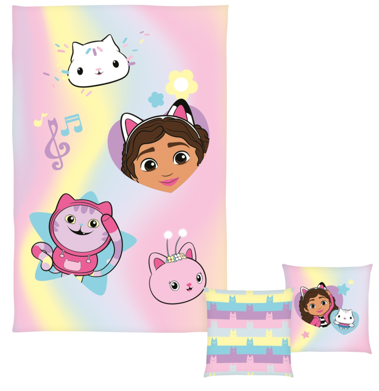 Gabby´s Dollhouse Sada deky s polštářem, 2dílná (růžová/žlutá)