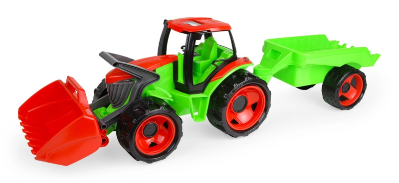 LENA Traktor se lžící a s vozíkem, červeno zelený
