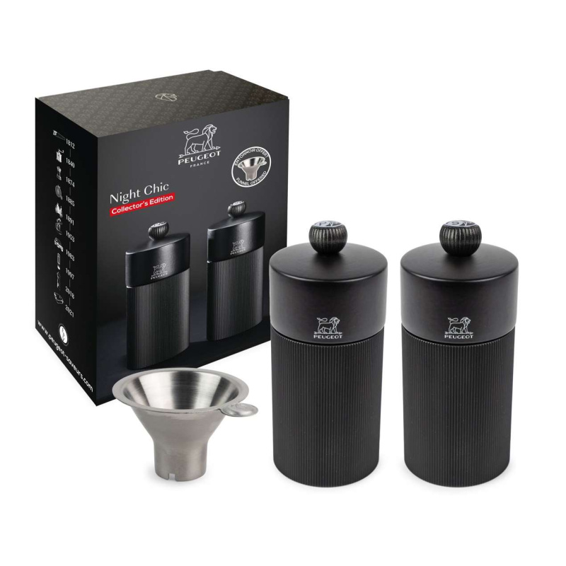 Peugeot Set mlýnků na sůl a pepř Line carbon, 12 cm + trychtýřek na koření 43285