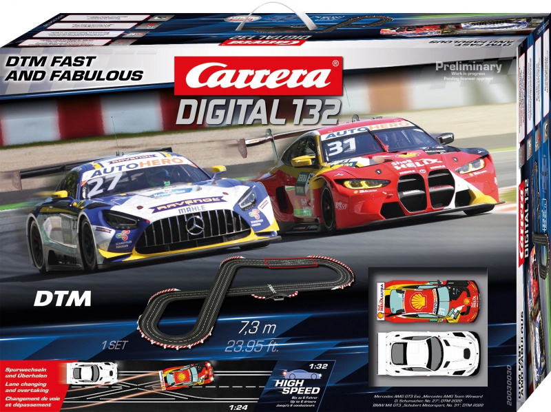 carrera digital 132 dtm fast and fabulous autodráha 7,3 m s mercedes-amg gt3 a bmw m4 gt3