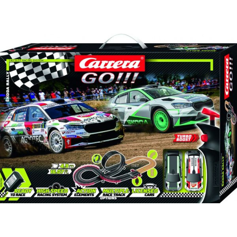 Autodráha Carrera GO!!! 62584 Škoda Rally 4,9m + 2 auta v krabici 58x40x10cm