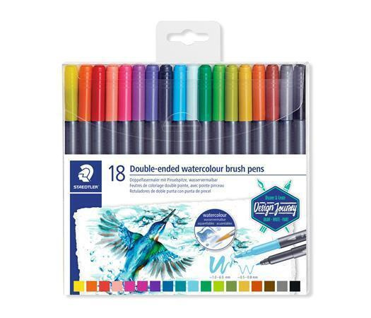Štětcové fixy STAEDTLER "Marsgraphic Duo", sada, 18 barev, oboustranné