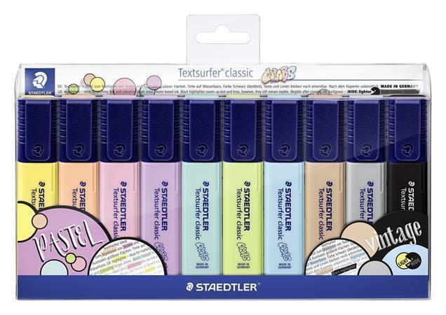 Zvýrazňovače STAEDTLER Textsurfer Classic Pastel, sada 10 různých barev, 1-5 mm
