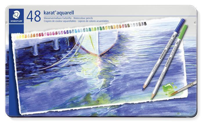 Akvarelové pastelky STAEDTLER Karat, sada 48 barev, kovová krabička
