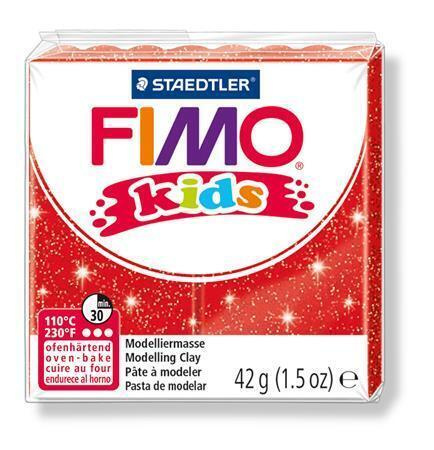 Staedtler FIMO kids 42g - dětská modelovací hmota ČERVENÁ SE TŘPYTKAMI