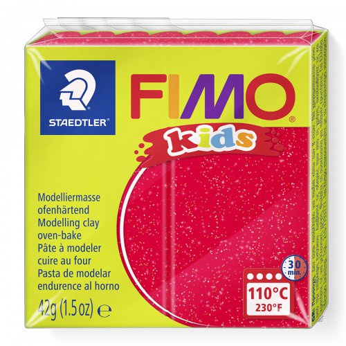 Staedtler FIMO kids 42g - dětská modelovací hmota ČERVENÁ SE TŘPYTKAMI