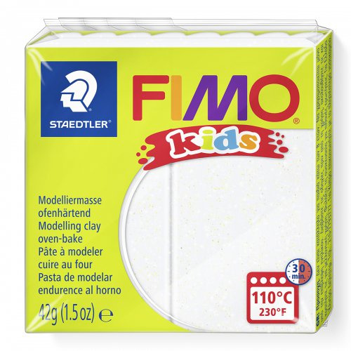Staedtler FIMO kids 42g - dětská modelovací hmota BÍLÁ SE TŘPYTKAMI