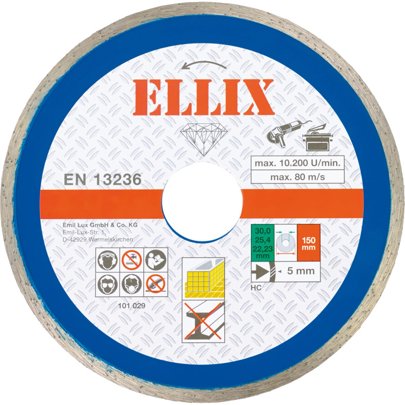 Ellix Diamantový řezný kotouč na dlaždice s celistvým okrajem průměr 150 mm