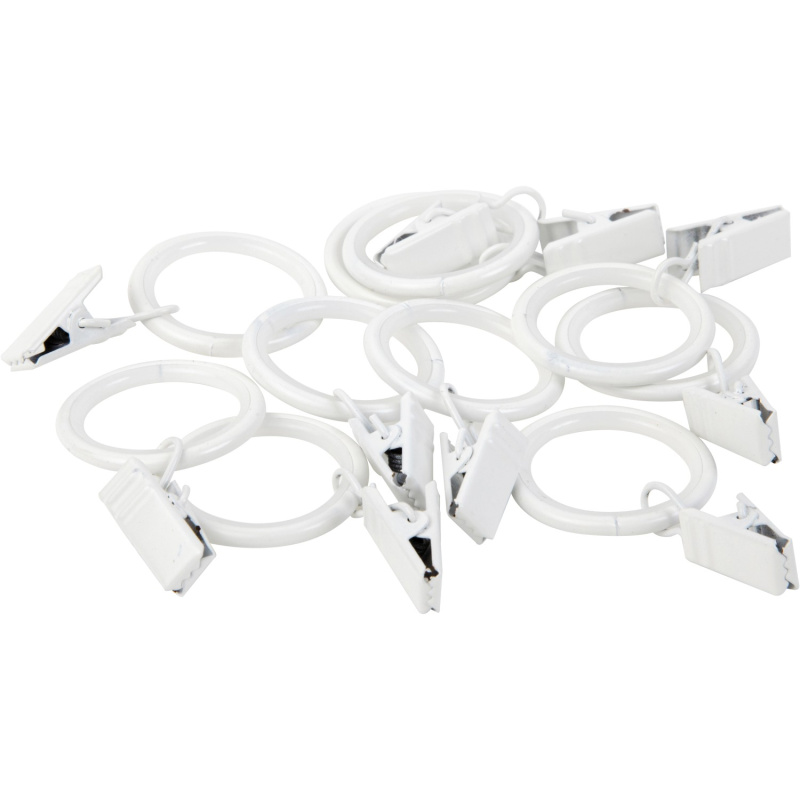 Záclonové kroužky s žabkami bílé, 10 ks, pr. 19 mm