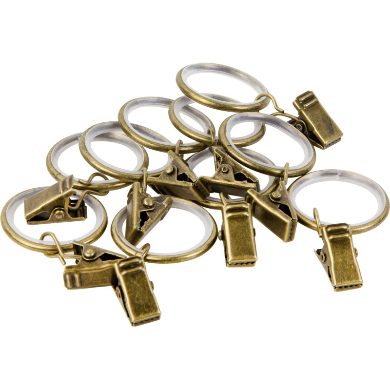 Záclonové kroužky s žabkami mosazný vzhled, 10 ks, pr. 19 mm