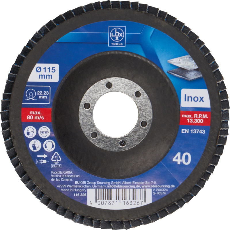 LUX-TOOLS Lamelový brusný kotouč na kov, zrnitost K40, pr. 115 mm