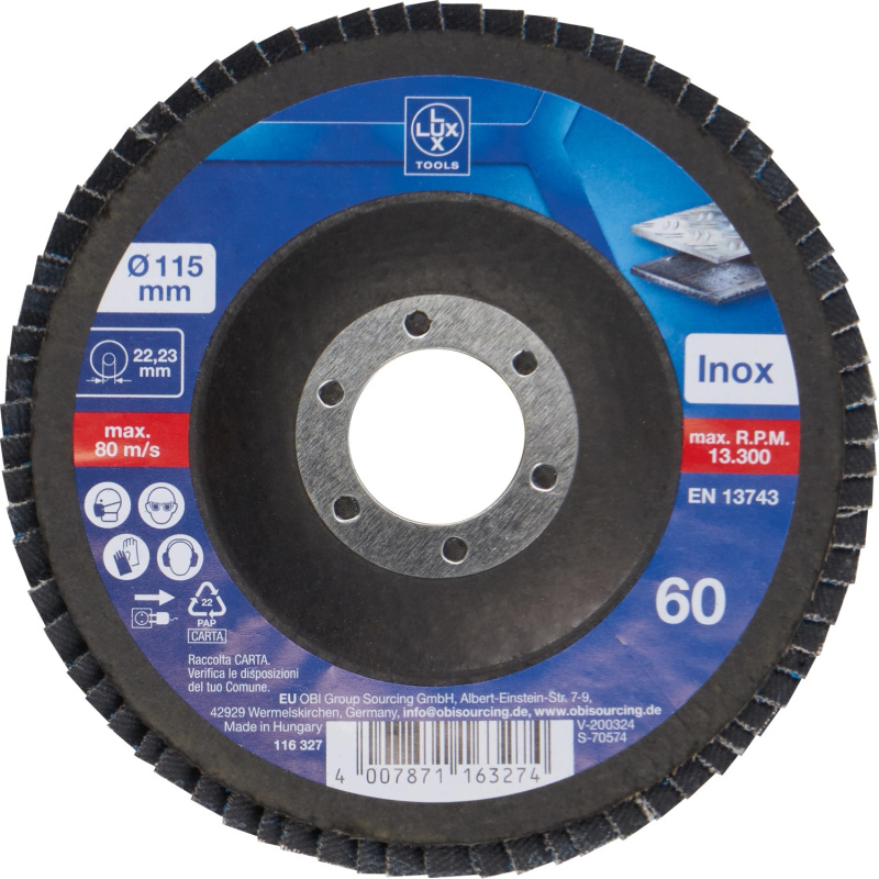 LUX-TOOLS Lamelový brusný kotouč na kov, zrnitost K60, pr. 115 mm