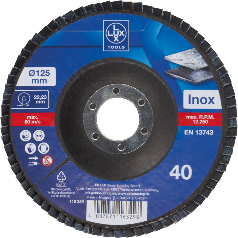 LUX-TOOLS Lamelový brusný kotouč na kov, zrnitost K40, pr. 125 mm