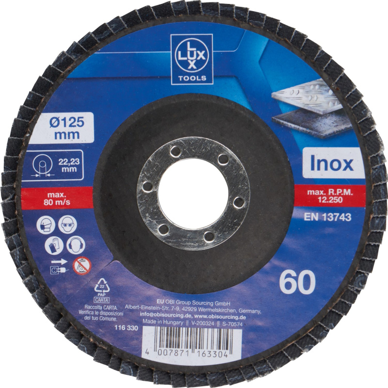 LUX-TOOLS Lamelový brusný kotouč na kov, zrnitost K60, pr. 125 mm