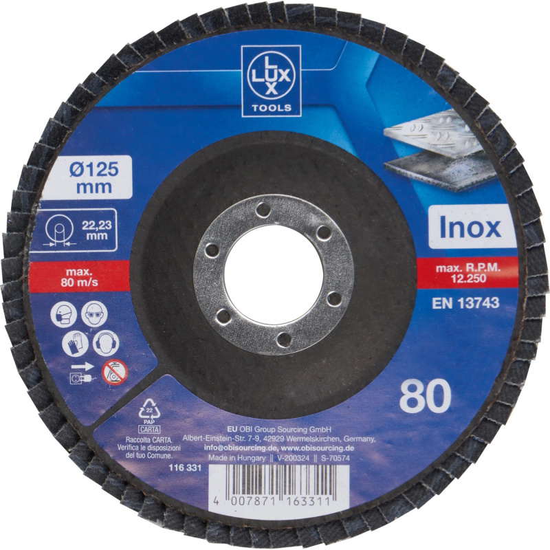 LUX-TOOLS Lamelový brusný kotouč na kov, zrnitost K80, pr. 125 mm