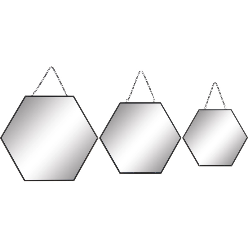 Sada nástěnných zrcadel Minimalist Zen, kov, černá, 3-dílná