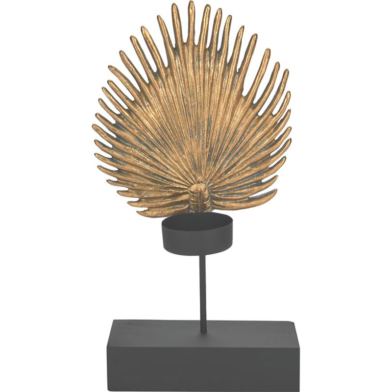 Svícen na čajové svíčky Dark Wonder, zlatý list, 21 x 14 x 15 cm