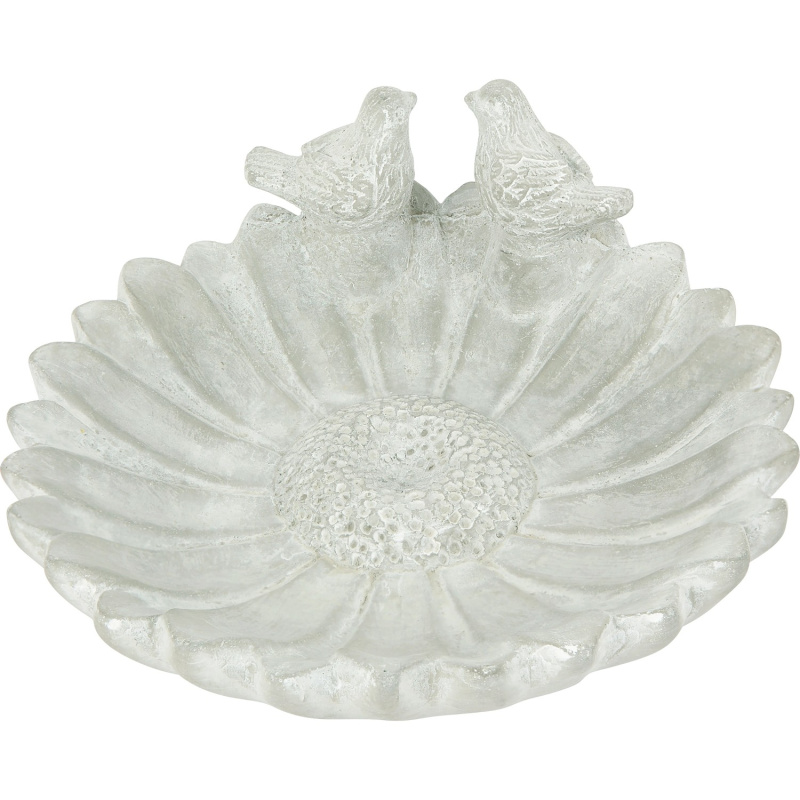 Ptačí pítko z cementu květina, šedá, pr. 25 x 10,5 cm