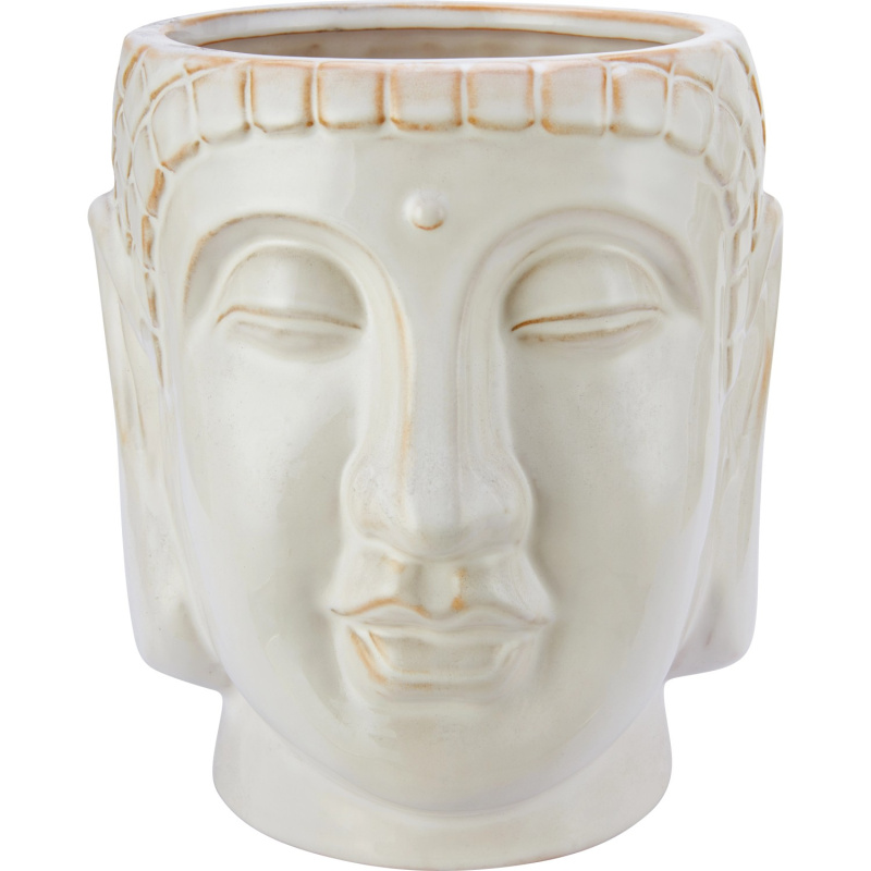 Glazovaný keramický květináč Buddha, krémově bílá, 18,5 x 18 x 20 cm