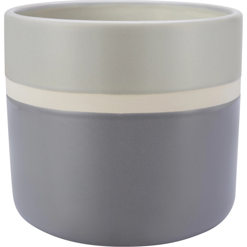 Glazovaný keramický květináč pruhovaný, šedá/bílá, pr. 13,7 x 12,4 cm