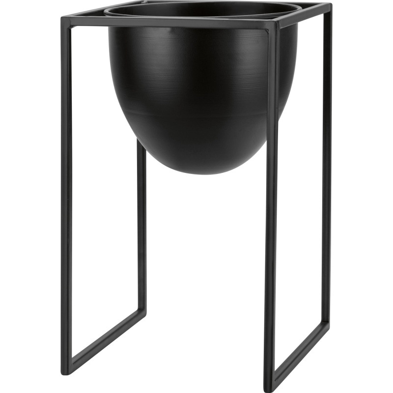 Kovový květináč na podstavci, černá, 16 x 25 cm