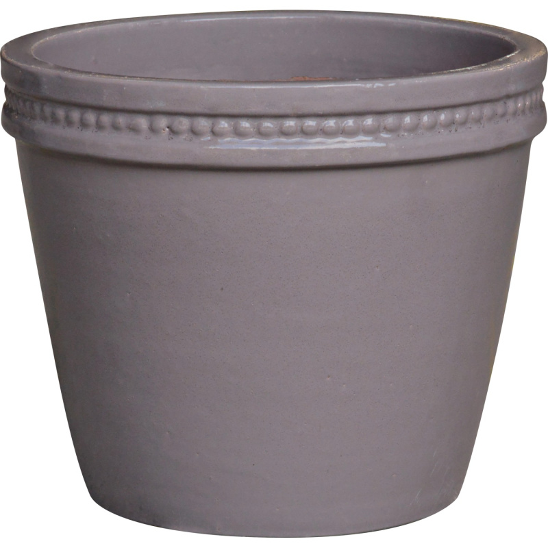 Glazovaný keramický květináč kónický, šedá, pr. 38 x 32 cm