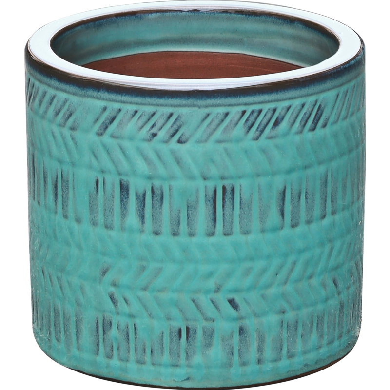 Keramický květináč strukturovaný, zelená, pr. 19 x 17 cm
