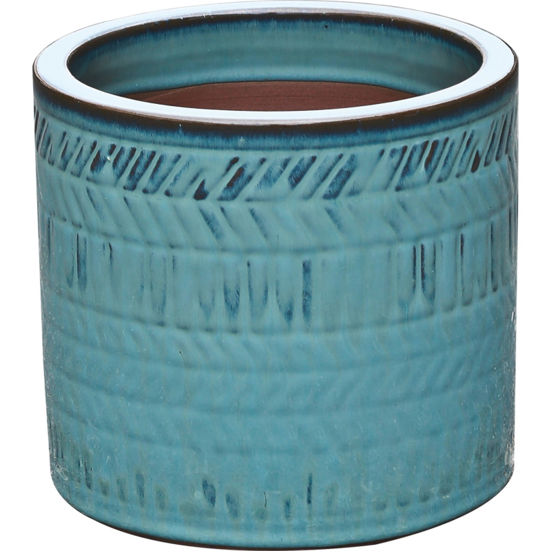 Keramický květináč strukturovaný, modrá, pr. 19 x 17 cm