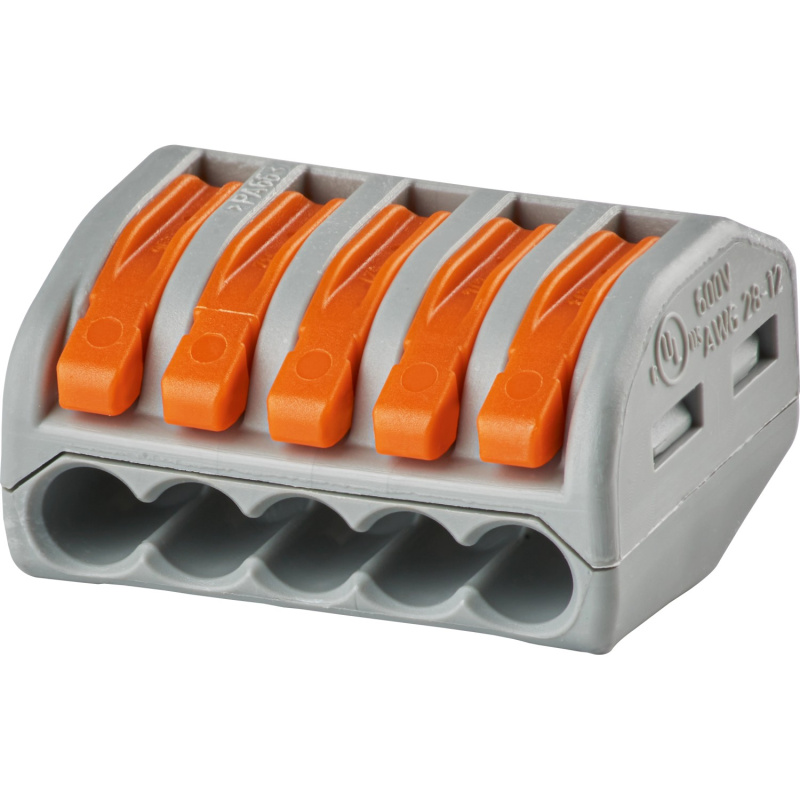 Wago Páčková spojovací svorka 222, 5 vodičů, max. 4 mm2, 40 ks