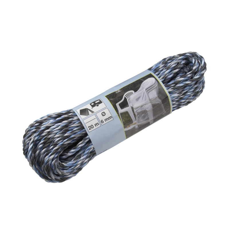 LUX Polypropylenové lano kroucené modro-bílo-černé pr. 6 mm x 20 m