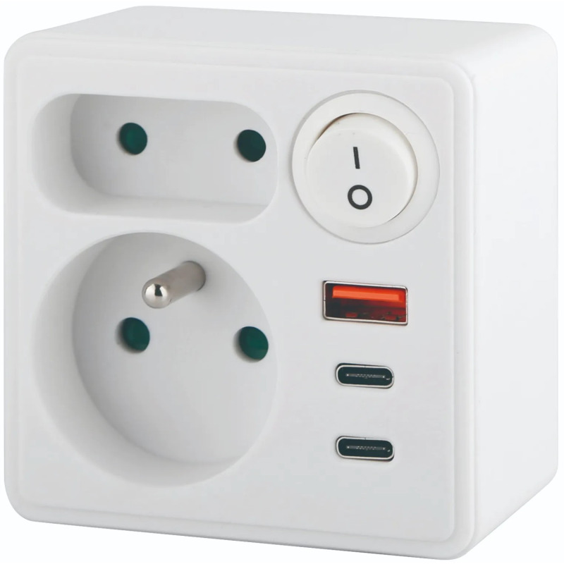 Adaptér FV 5v1 (2x Euro + 2x USB-C + 1x USB-A) s vypínačem