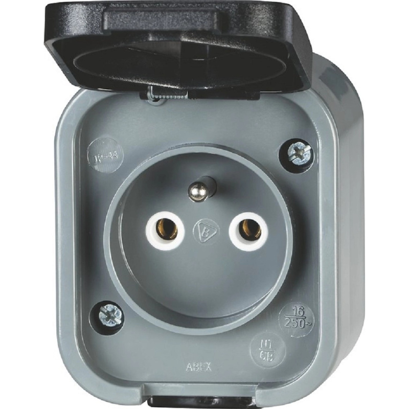 Zásuvka se středovým ochranným kontaktem jednoduchá IP44 šedá