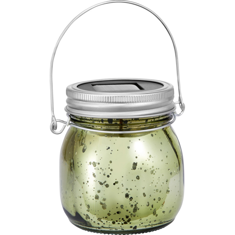 Dekorativní solární LED skleněná lucerna, IP44, zelená, pr. 8 x 9 cm