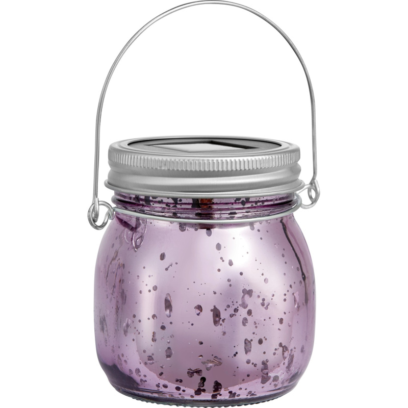 Dekorativní solární LED skleněná lucerna, IP44, nachová, pr. 8 x 9 cm