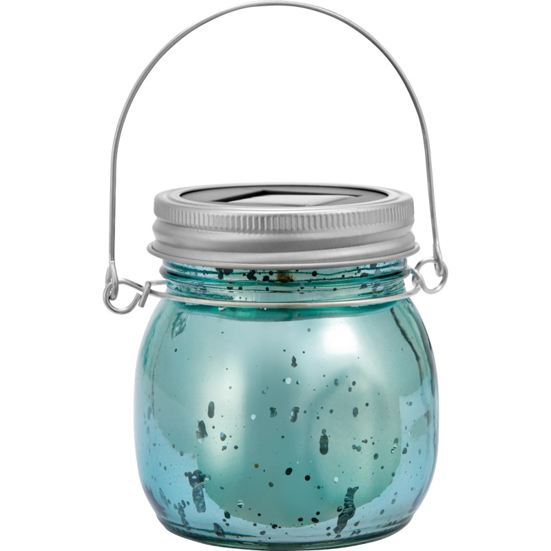 Dekorativní solární LED skleněná lucerna, IP44, modrá, pr. 8 x 9 cm